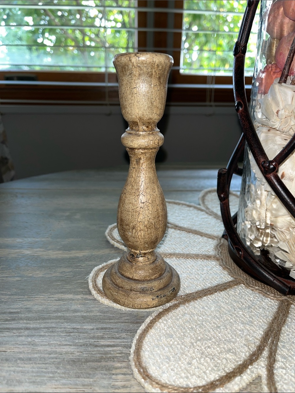 Wooden primitive candle holder